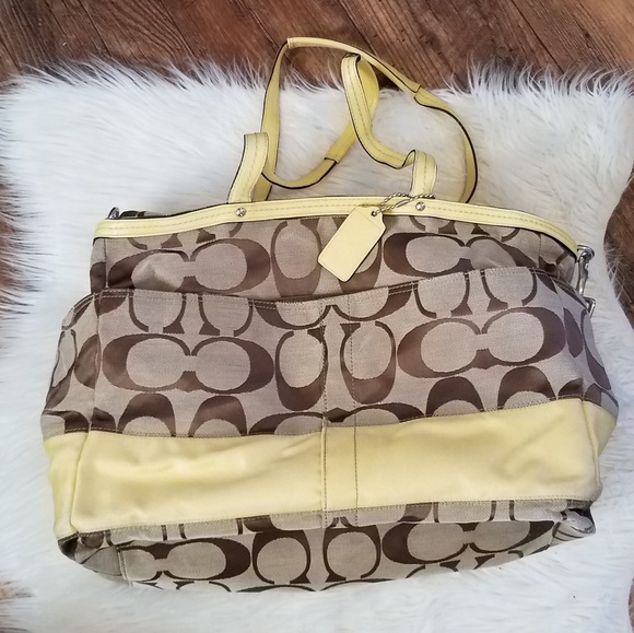 Coach Handbags - Coach Brown Scribble & Yellow Diaper Bag